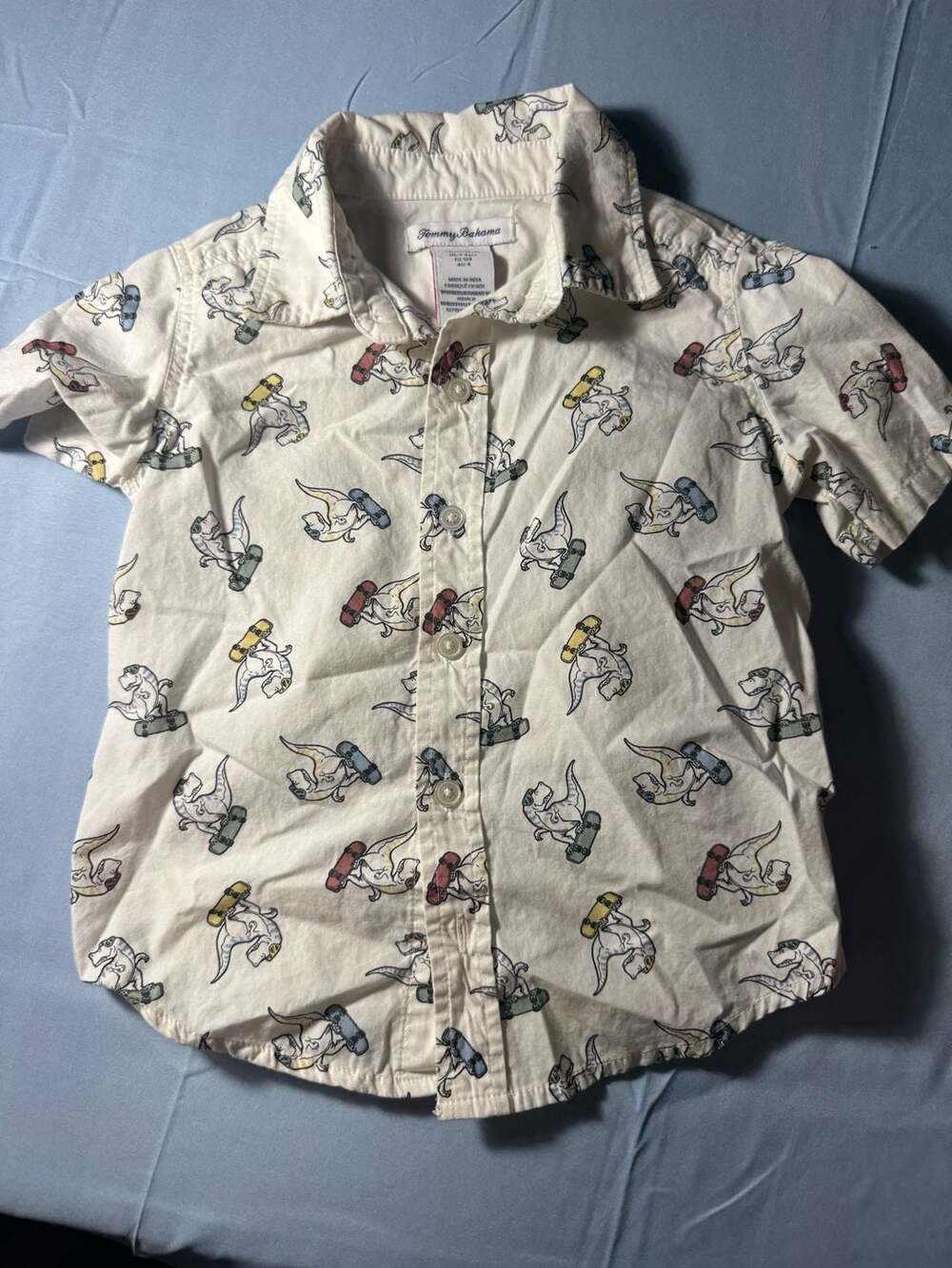 Tommy Bahama Boys Dinosaur Skateboard Allover Print Shirt Size 4 (XS)